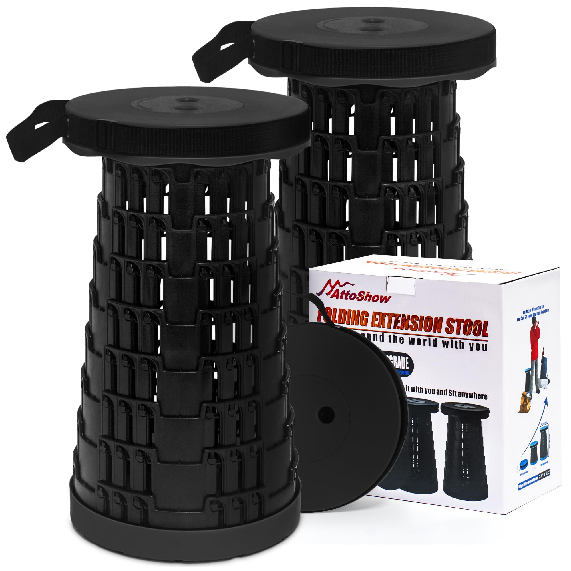 Photo 1 of *ONLY 1* AttoShow 2025 1PCS Upgraded Collapsible Stool Thickened Set, Portable Stool Folding Stools, Foldable Chair for Camping Fishing Hiking BBQ and Outdoor Activities - Max 500lbs (Black)