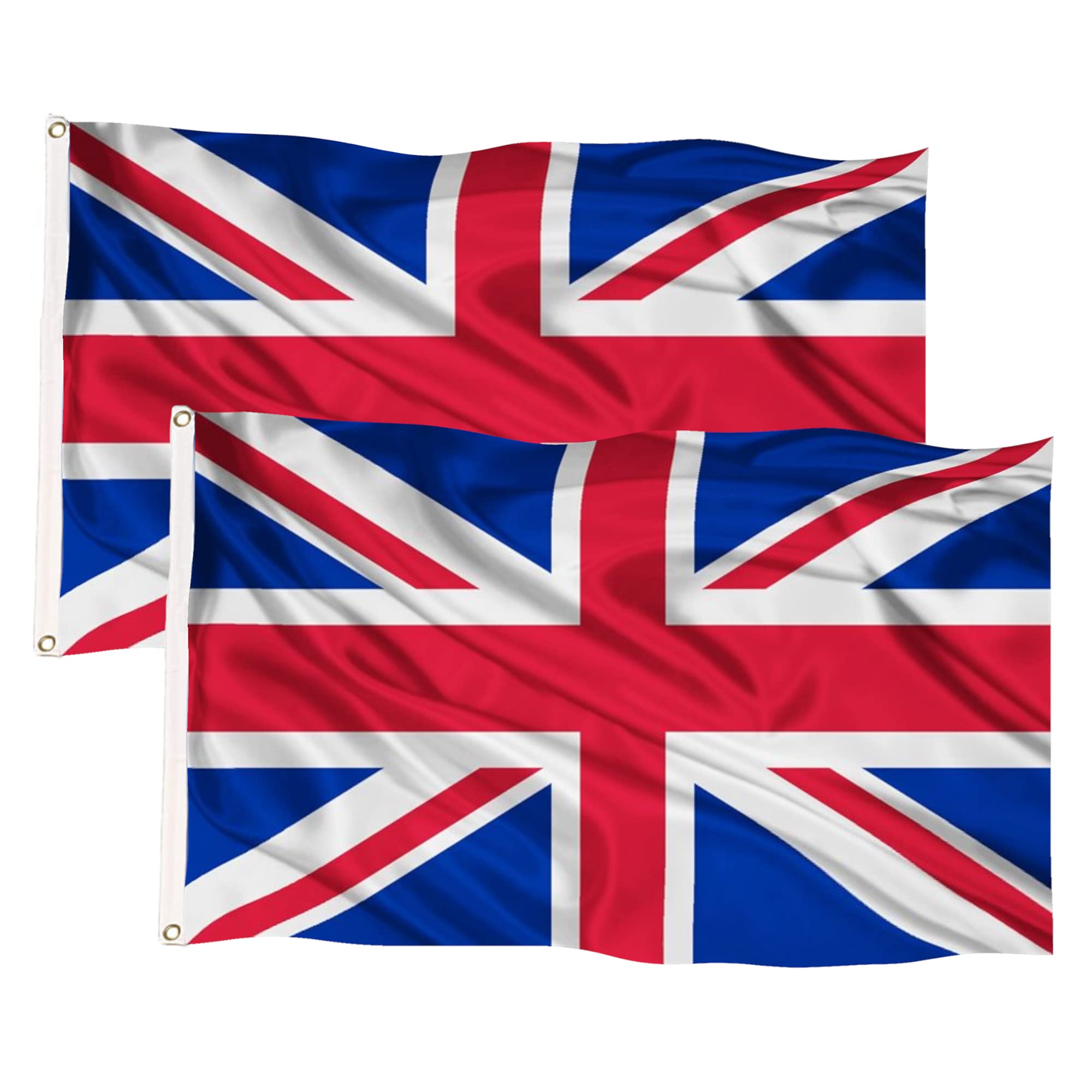 GUSTO 2 x UK Flags 90 x 150 cm with 2 Metal Eyelets Fabric Flags Waving and Weather Resistant (2 Pieces, UK UK)