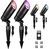 Varmtalys RGBCW Landscape Spotlights Low Voltage - Smart Color-Changing LED 12V Uplights, Spot Lights Outdoor Waterproof, App Control Works with Alexa, Aluminum Black for Outside Trees Wall 4 Pack