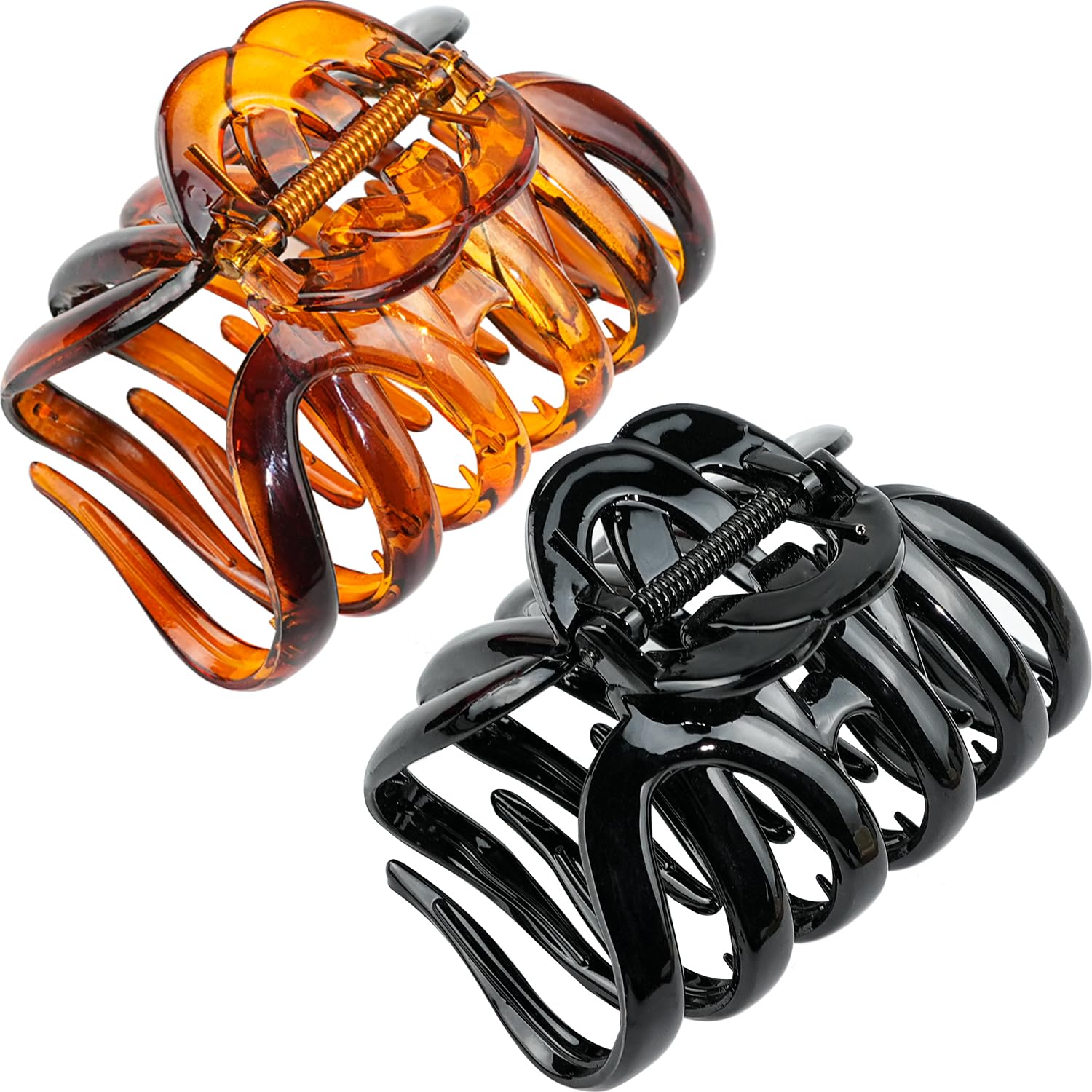 Photo 1 of 2 Pieces 3.5'' Large Octopus Claw Clips for Thick Long Hair, Big Hair Clips for Women, Strong Hold Hair Claw Clips, Bright Non-slip Jaw Hair Clips (Black and Tortoise)