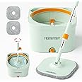HoMettler Spin Mop and Bucket with 2 Microfibra Replaceable Mop Pads, Self Separation Dirty and Clean Water System Self Wringing 360° Rotating Square Mop-Head (1 Bucket + 52'' Mop + 2 Microfibra Pads)
