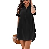 AI'MAGE Women's Swimsuit Coverup V Neck Bathing Suit Cover Up Shirt Short Sleeves Beach Bikini Swimwear Dress S-3XL