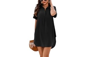 AI'MAGE Women's Swimsuit Coverup V Neck Bathing Suit Cover Up Shirt Short Sleeves Beach Bikini Swimwear Dress S-3XL