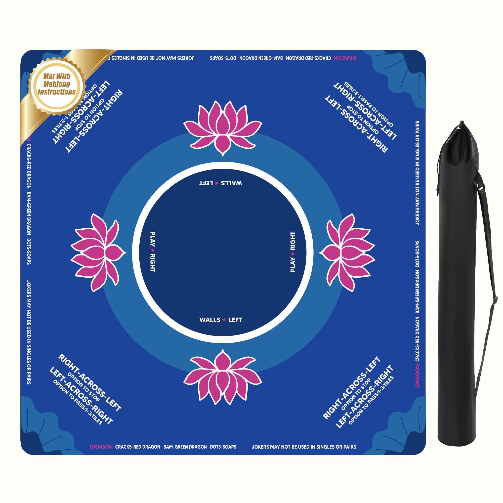 BALAPET Portable Mahjong Mat with Playing Instructions for Learning, Anti Slip Mahjong Mat for Table,Noise Reduction Table Mat for Poker Card,Board & Tile Games,31.5x31.5in,Patent Pending (Royal blue)