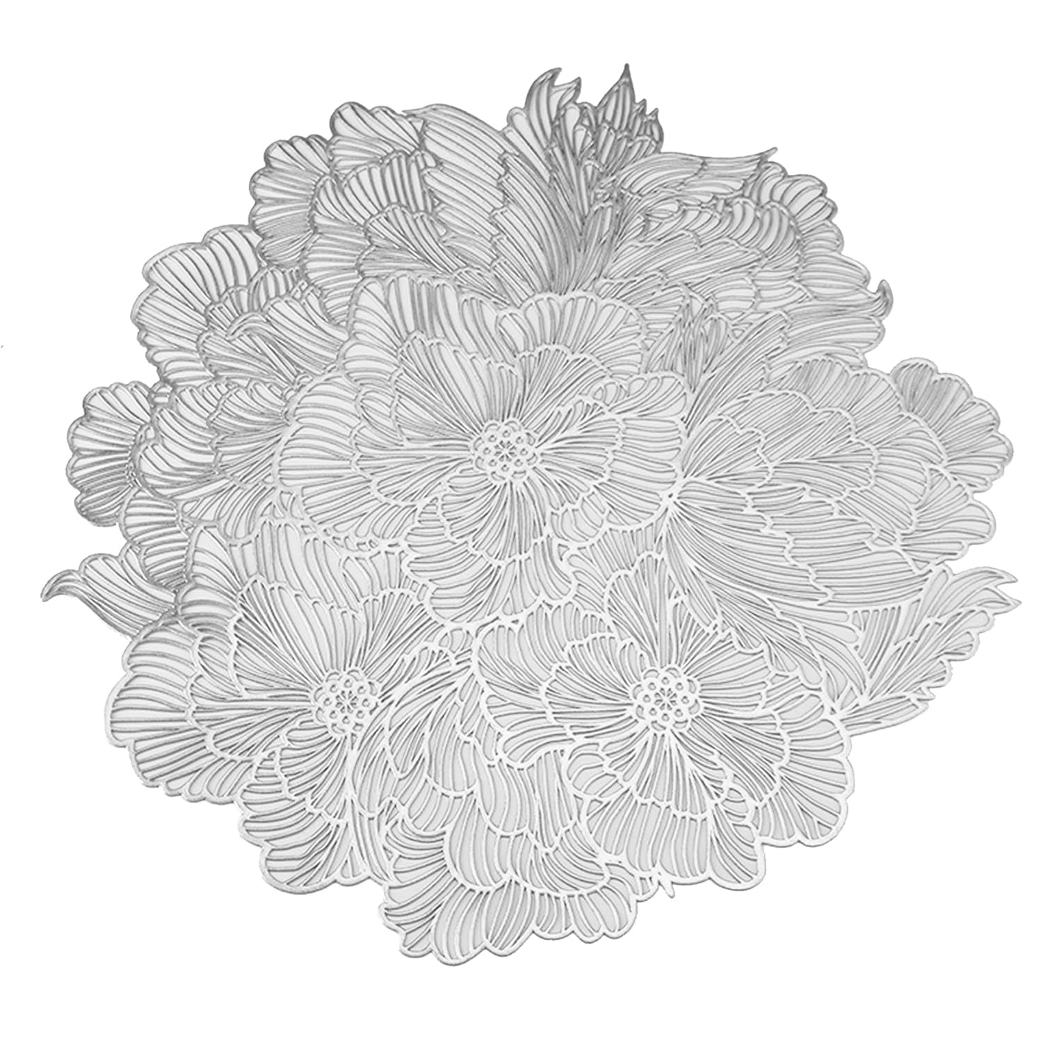 WUBAYI 4-Pack Round PVC Placemats - Waterproof Oil Resistant Heatproof Table Mats Set for Kitchen & Dining, Washable Floral Design Wedding Table Decor Accents