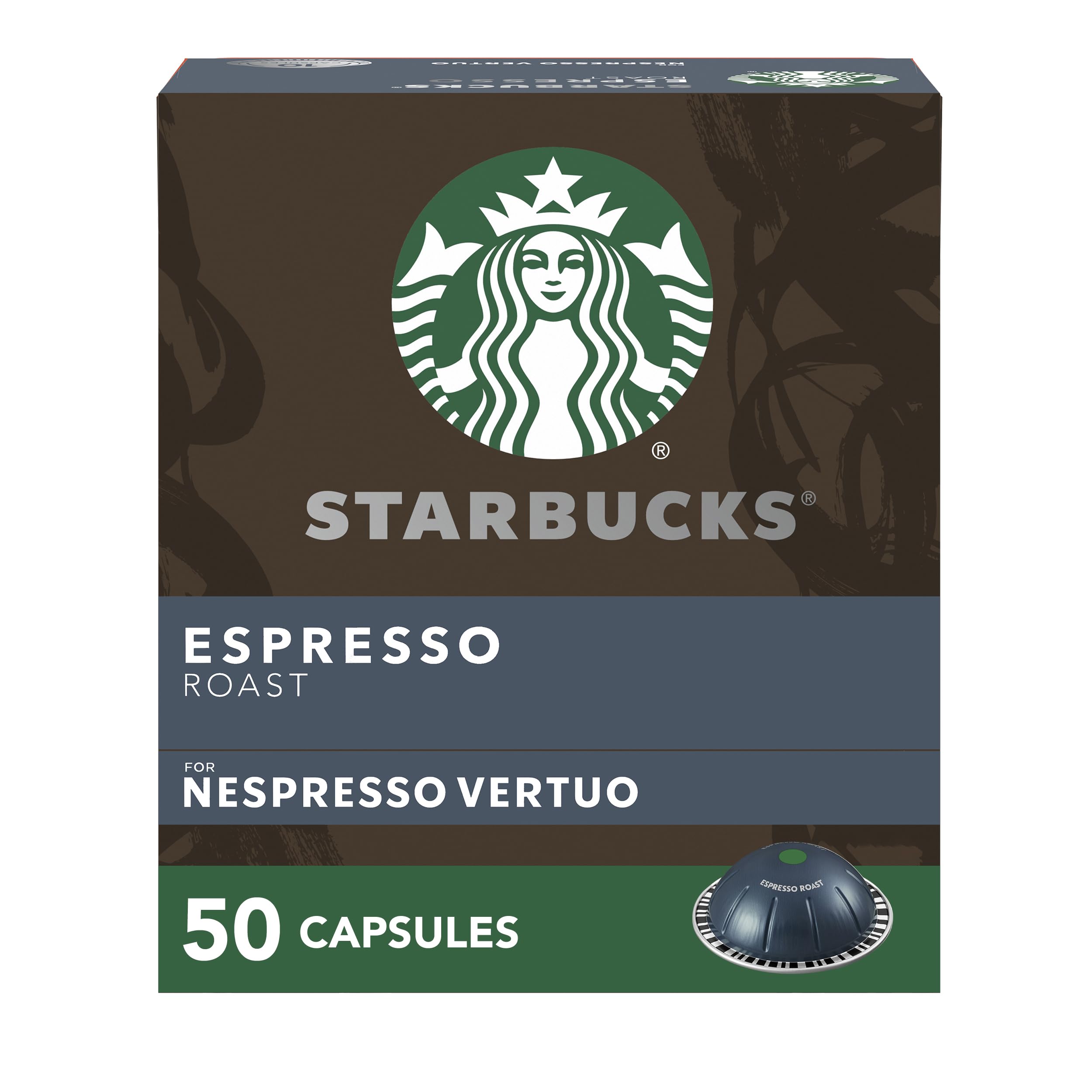 Starbucks by Nespresso Vertuo, Dark Roast Espresso, 50-count Espresso Pods,  Brews