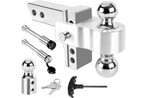 Richeer 2-Inch Receiver for Trailer Hitch Ball Mount, 4-Inch Drop/Rise Aluminum Drop Hitch with 2-Inch and 2-5/16-Inch Balls 