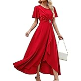 QMZ Wedding Guest Dresses for Women Have Pockets Cocktail Dress Ruffle Sleeve A Line Evening Party Formal Dresses for Women