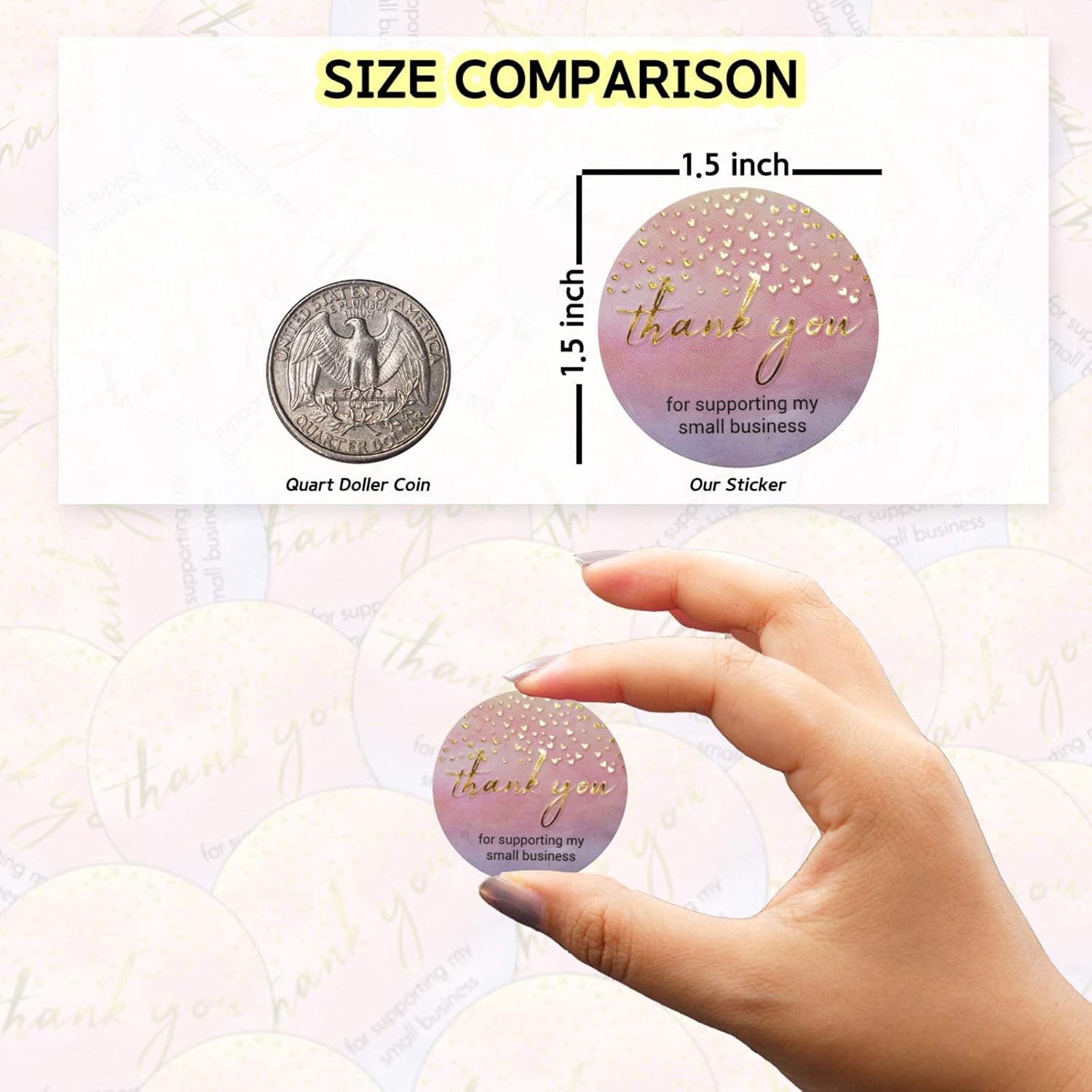 Modern 5th - 500PCS Thank You for Supporting My Small Business Cards and Stickers Set, Watercolor with Gold Foil Hearts (3.5x2 inches 100pcs Cards and 1.5" Round 400pcs Stickers) for Package Inserts: Kitchen & Dining
