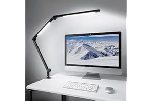 MediAcous LED Desk Lamp with Clamp, Dual Light Desk Lamp with Swing Arm, 4 Color Modes & 4 Brightness Metal Table Lamp, Eye-Caring Clip-on Lamp with Memory Function for Home Office Work Study
