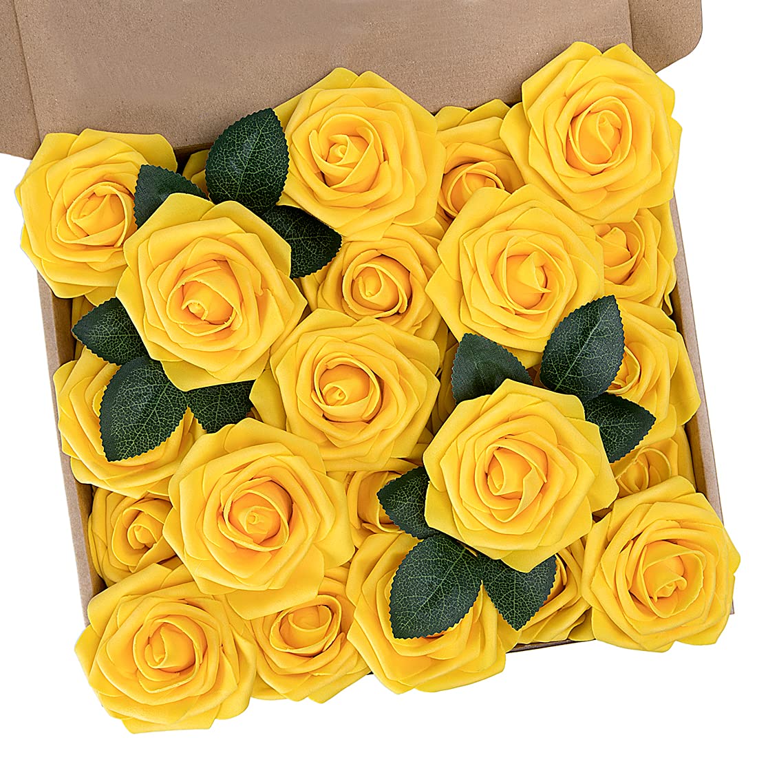 N&T NIETING Artificial Flowers Roses, 25pcs Real Touch Fake Foam Rose with Stems for DIY Wedding Bridal Bouquets, Cake Flowers, Flowers Arrangment Home Decor, Lemon Yellow