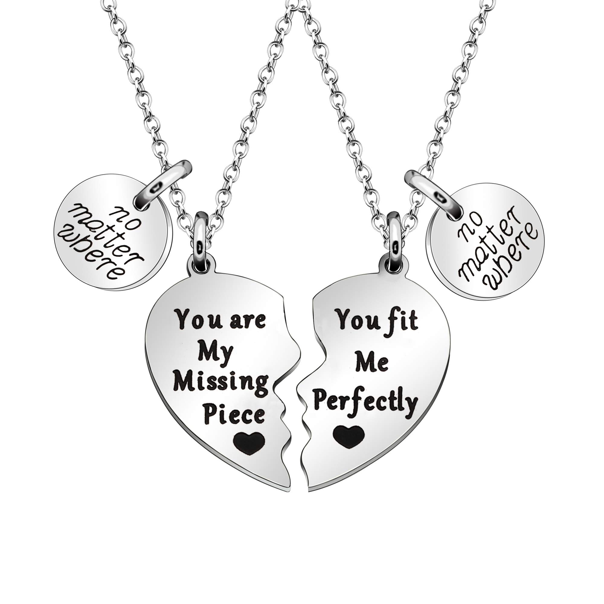 Couples Necklaces Gift for 2 Split Heart Pendant "You are My Missing Piece, You Fit Me Perfectly" Lettering Necklace for Women Men