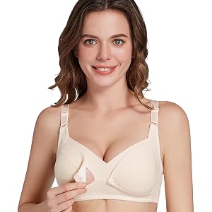 Nursing Bras for Breastfeeding Women Front Closure Wireless V Neck Bras | Adjustable Spaghetti Strap Everyday Bralette