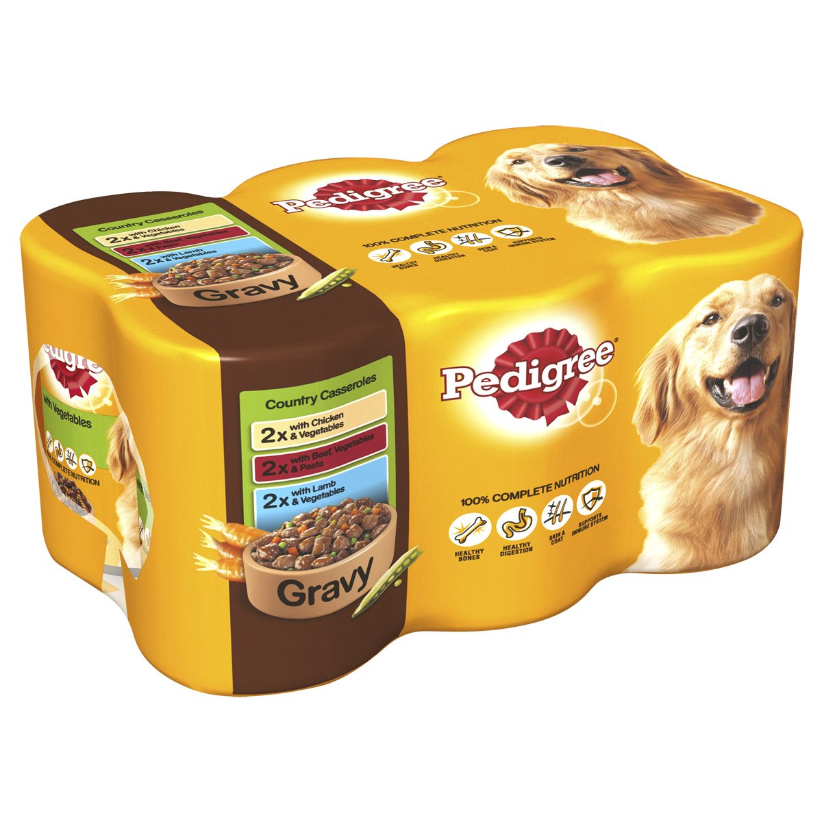 Pedigree Dog Tins Country Casseroles in Gravy, 6 x 400 g, Transparent