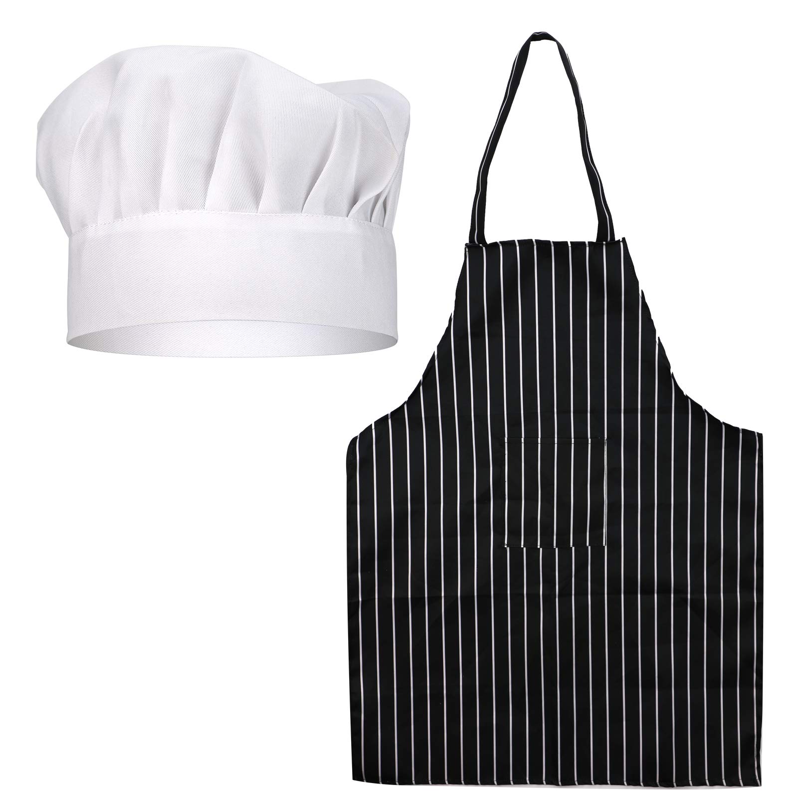 SAVITA Hat Apron Set White Chef Hat Black and White Stripped Apron Professional Chef Outfit Set For Adults House Hotel Restaurant Use