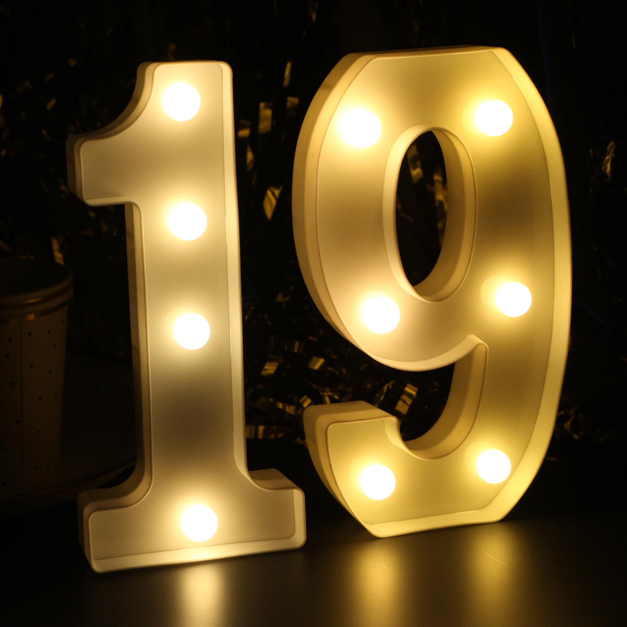 Photo 1 of 19th Birthday Decorations for Her&Him, 19th Birthday Centerpieces Table Decorations for Girls&Boys,Light Up Numbers 19 Sign for Party Backdrop Wall Decor