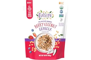 Oatsome Berry Coconut Granola, No Sugar Added, Gluten Free, 6g Protein, Made with Whole Grain Organic Oats, Coconut, Strawberries, Blueberries, for Protein Snacks Cereals Breakfast Yogurt, 10 Oz Bag