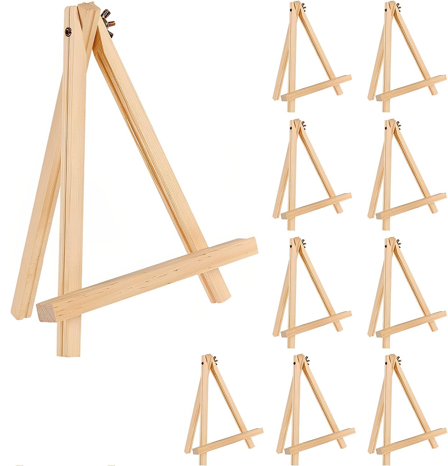 KBNIAN 10pcs Mini Easel Stands - Wooden Tabletop Display Easel for Small Canvases, Kids Crafts, Business Cards, Signs, Photos, Gifts