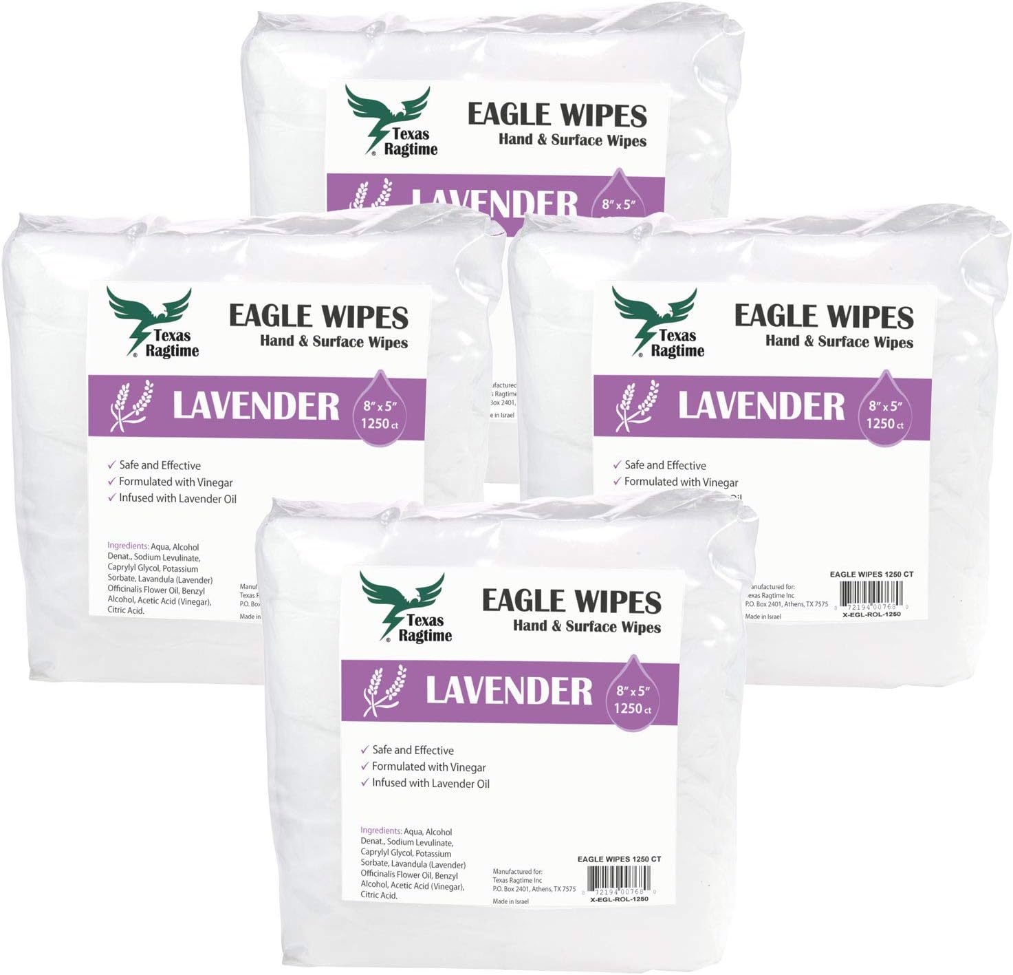 Eagle Wipes Lavender & Vinegar 1250ct (4 Rolls, 5000 Wipes) Gym & Fitness Equipment Wipes Ideal for Yoga Mats, Dance Studios, Pilates Wipes Refill Case of 4 Rolls