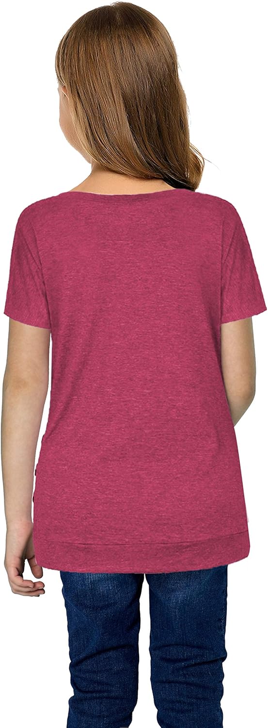 Blibea Girls Casual Loose Short Sleeve Knot Front Tops Tee Shirts Size 4-13: Clothing