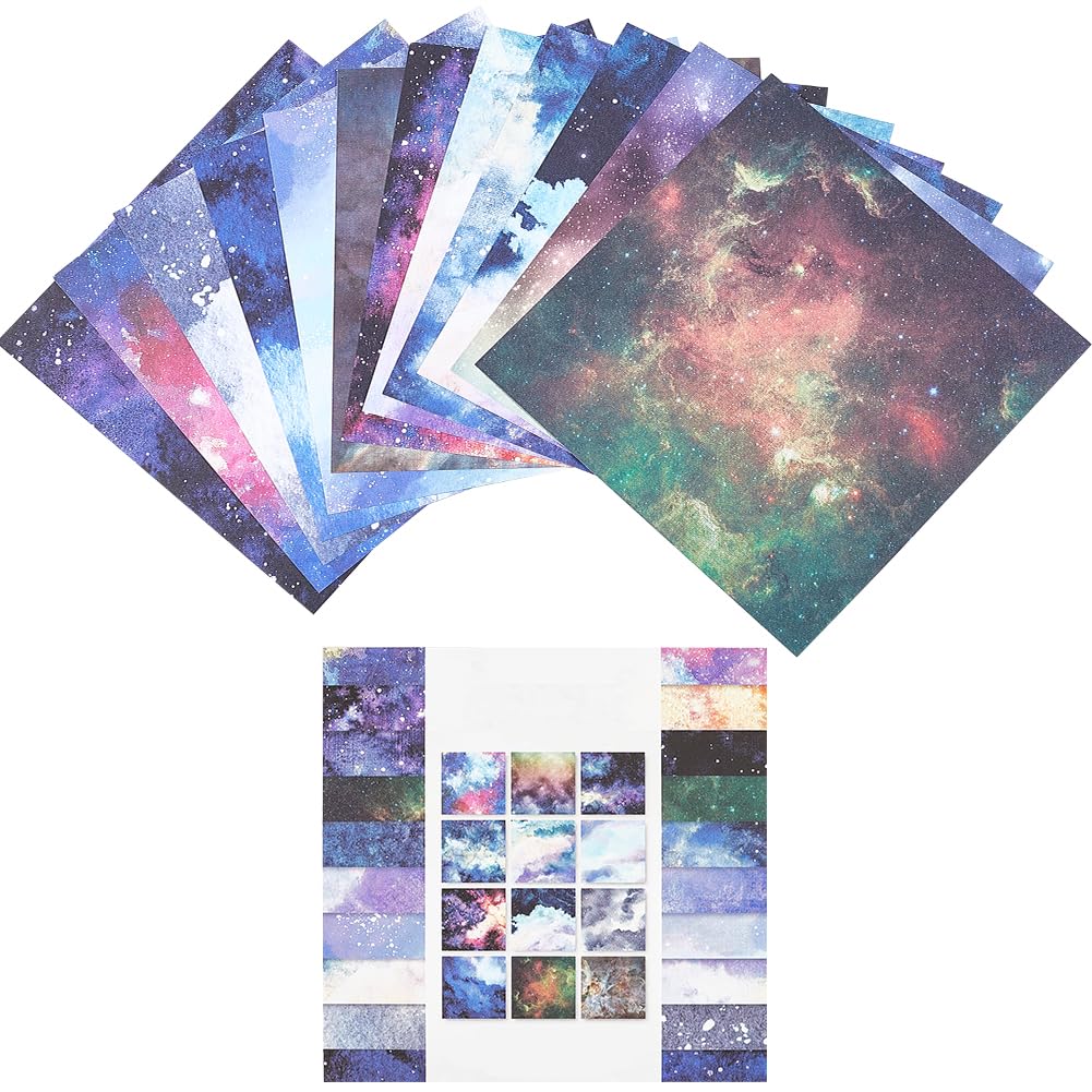 GORGECRAFT 24 Sheets 12 Styles Sky Scrapbook Paper Pad 15.2x15.2cm Galaxy Patterned Single-Sided Decoupage Cardstock Papers Background Supplies for Card Making Writing Journaling Origami Crafts