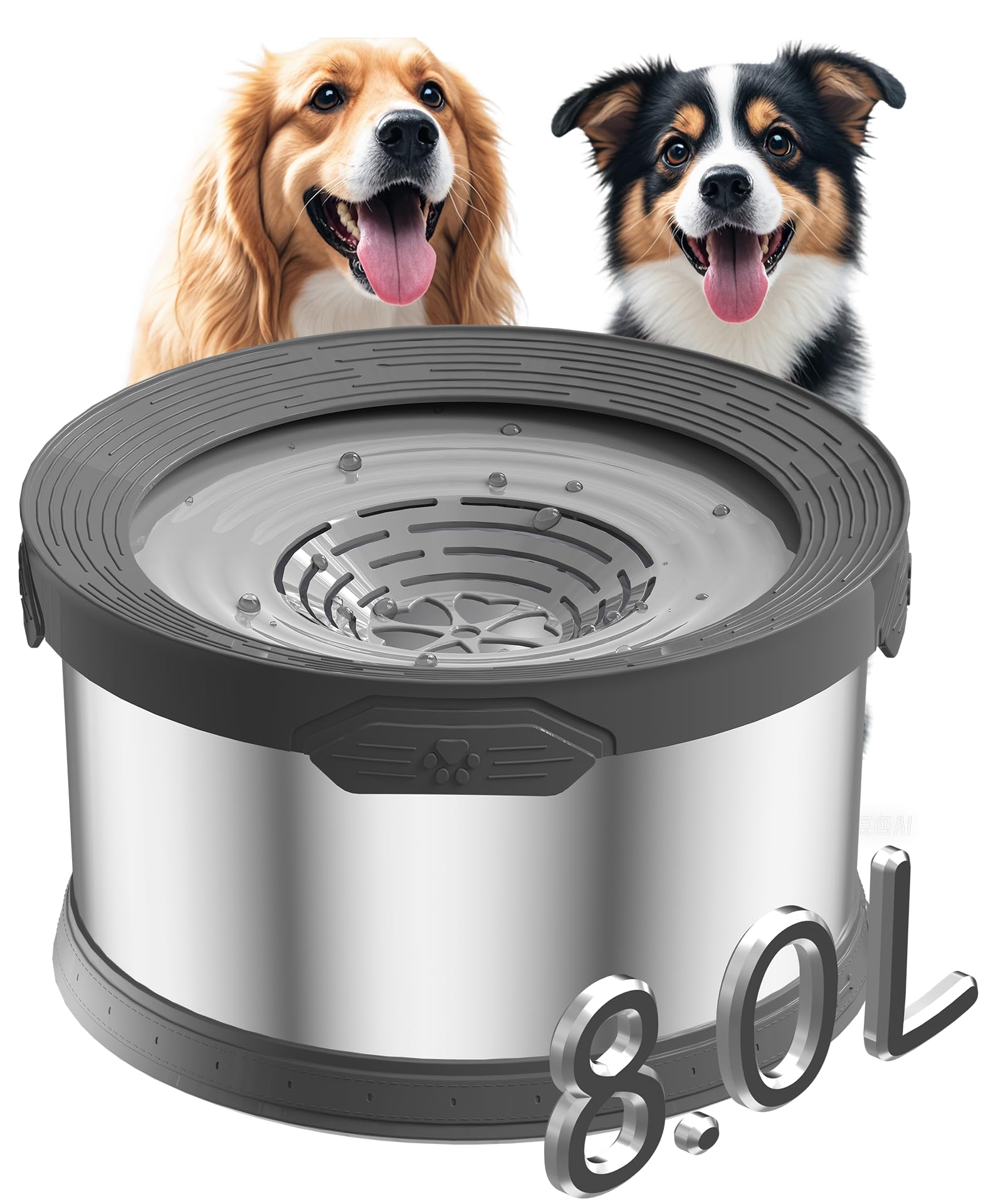 8L Dog Water Bowl No Spill 2.1 Gallon Stainless Steel Water Bowl for Dogs 270oz Large Capacity No Splash Slow Drinking Feeder with Anti-Slip Mat for Messy Drinkers Image 8L Dog Water Bowl No Spill 2.1 Gallon Stainless Steel Water Bowl for Dogs 270oz Large Capacity No Splash Slow Drinking Feeder with Anti-Slip Mat for Messy Drinkers Image