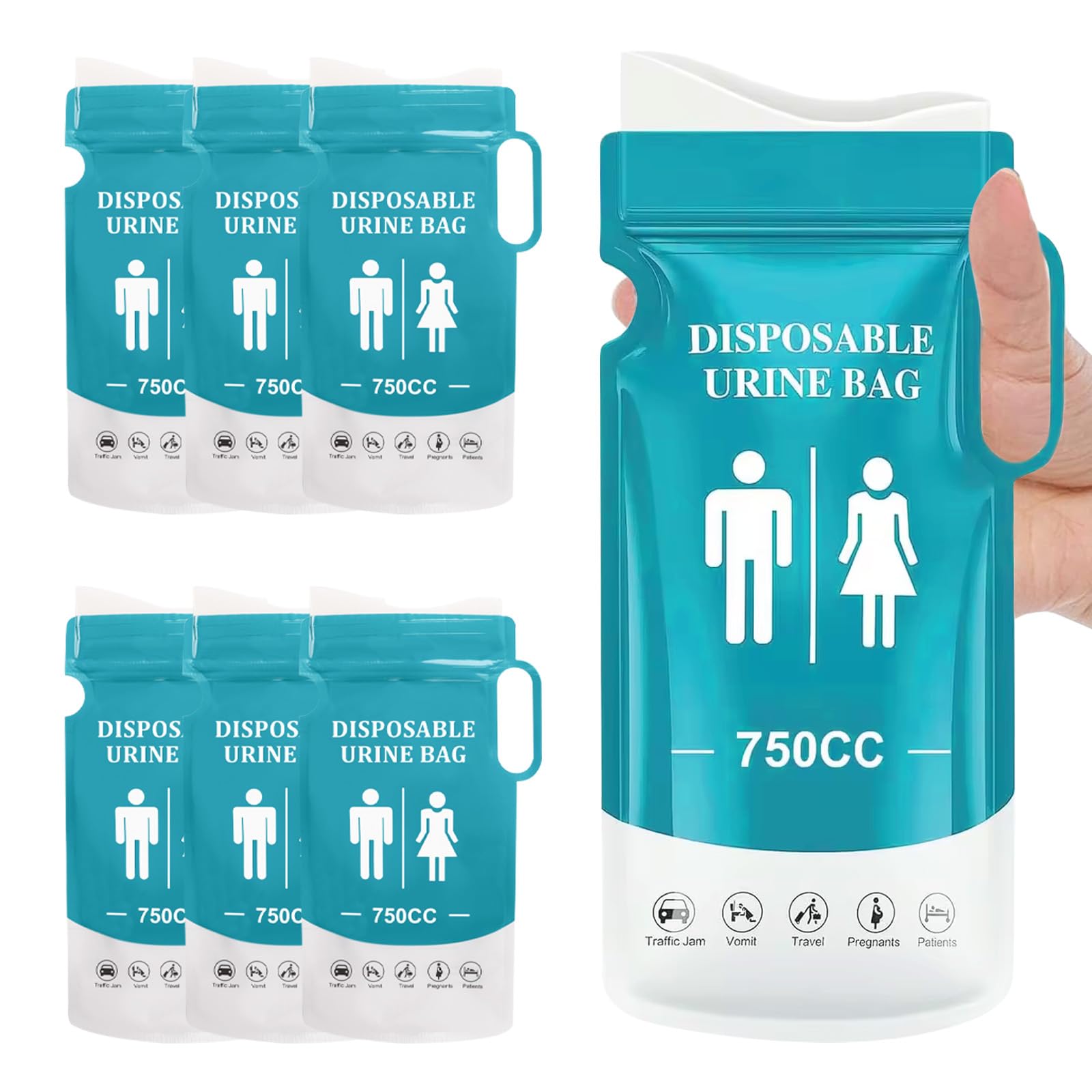 MOLENCO 7 Pcs Urine Bags with Handle, 750ml Emergency Toilet Pee Bags, Portable Urinal Toilet Bag, Travel Urine Bag for Traffic Jams, Camping, Hiking