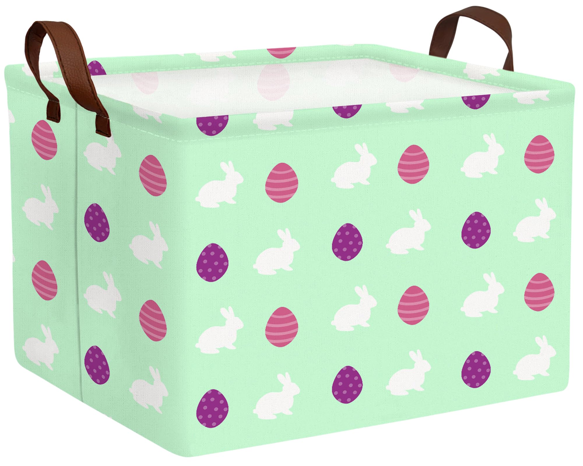 TUAUAN Large Easter Basket Folded Teen Eggs Box Canvas Empty Shelf Storage Bin Bunny Room Decor (Green -2)