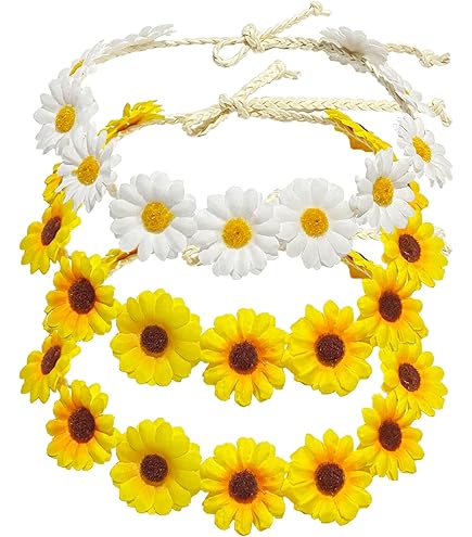 DALJIAFA Halloween Sunflower Headband Daisy Flower Hair Hoops Bands Women Crown Floral Headpiece Hairband Wreath Hawaiian Cosplay Dress Up Festival Parade Masquerade Wedding Birthday Party Accessories - View #3