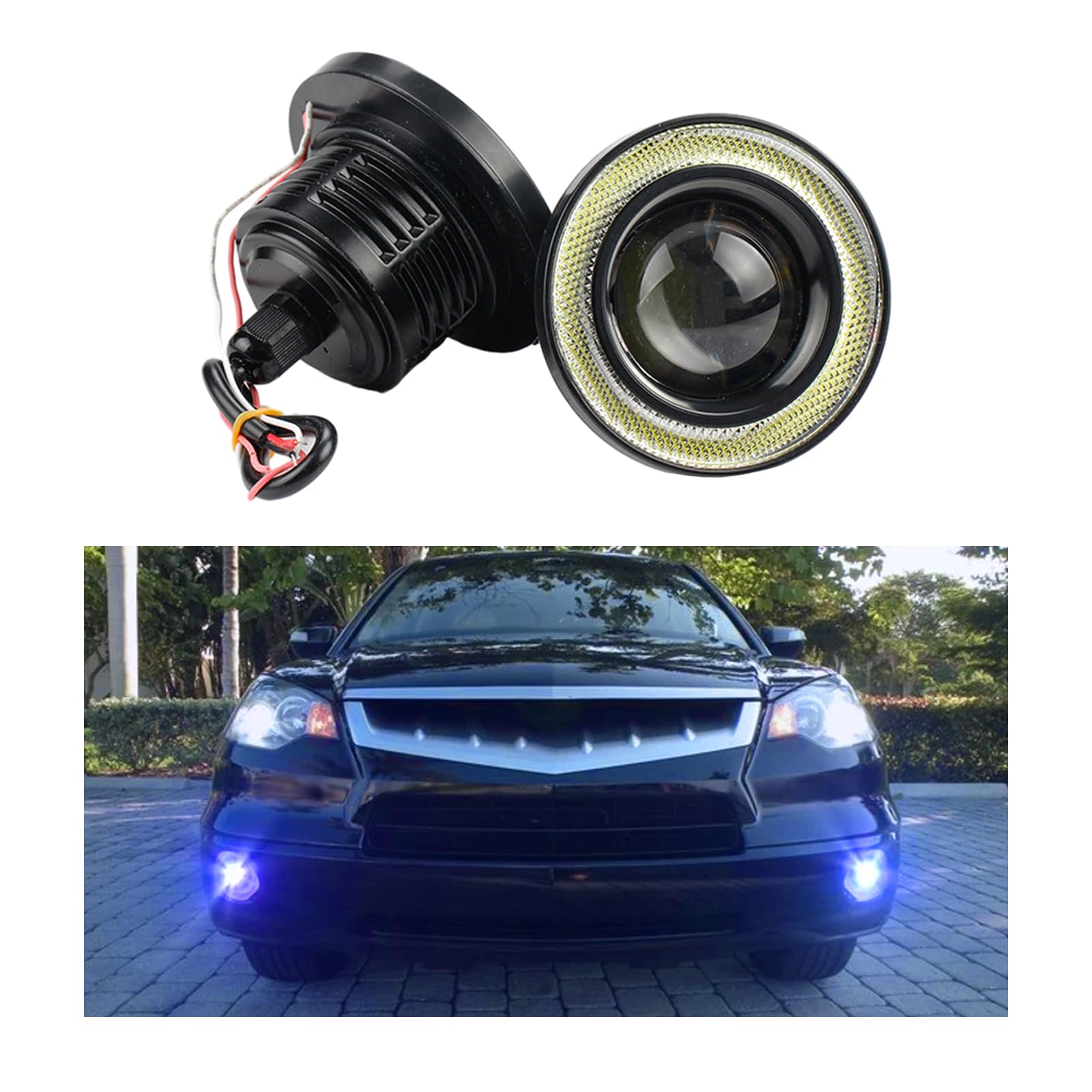 Photo 1 of Dickno 1 PCS Car Angel Eye Fog Light, 2.5'' Round COB LED Super Bright High Power Fog Angel Eye Projector with Halo Rings, Universal Vehicle DRL Daytime Driving Light Fog Lamp Bulbs (Blue)
