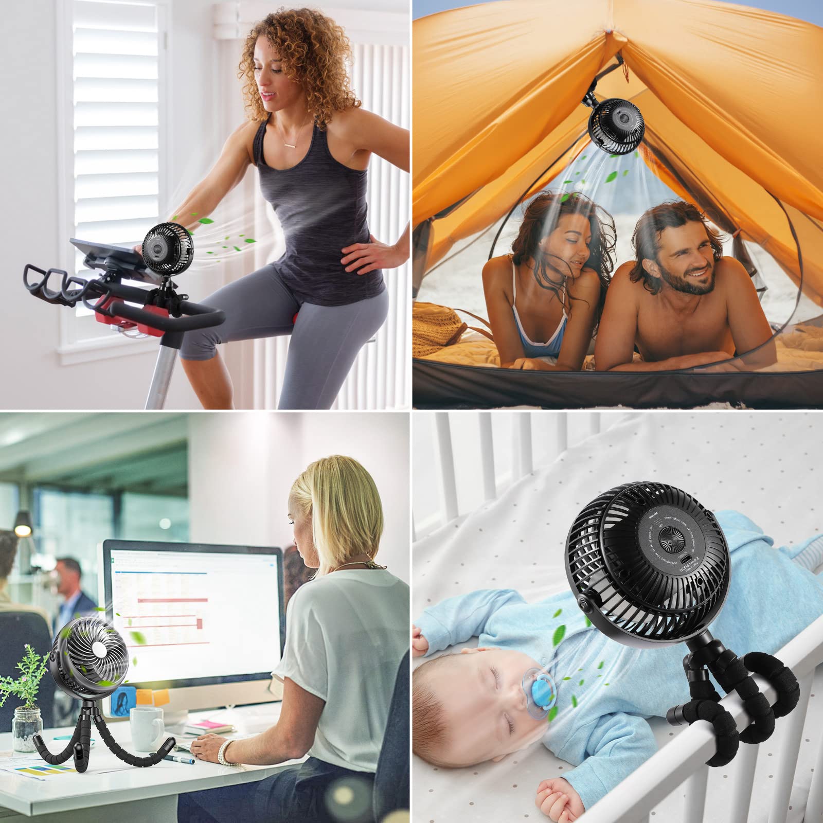 Portable Stroller Fan - 5000mAh Rechargeable Battery with Flexible Tripods, 360° Pivot, 20 Hrs Runing, Personal Fan for Cooling Outdoor Travel Beach Umbrella Wagon Crib Treadmill Car
