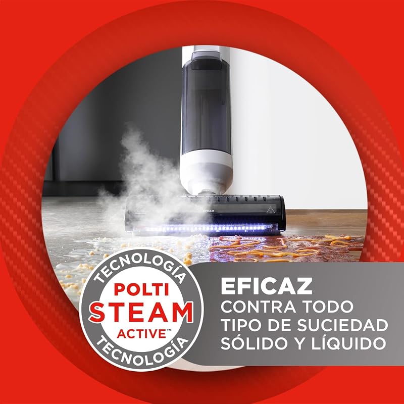 Rollysteam WD50C Esfregão de chão sem fios com função de vapor e sucção, 450 W, limpeza completa numa única passagem, autolimpante, branco