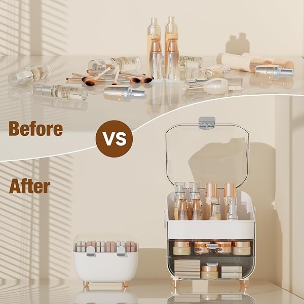 CLBDRESS MAKEUP ORGANIZER FOR VANITY WITH PERFUME STORAGE BOX, COUNTERTOP SKINCARE ORGANIZER WITH 2 DRAWERS, COSMETIC DISPLAY CASE FOR PERFUMES, EYESHADOW PALETTES, NAIL POLISHES, PINK