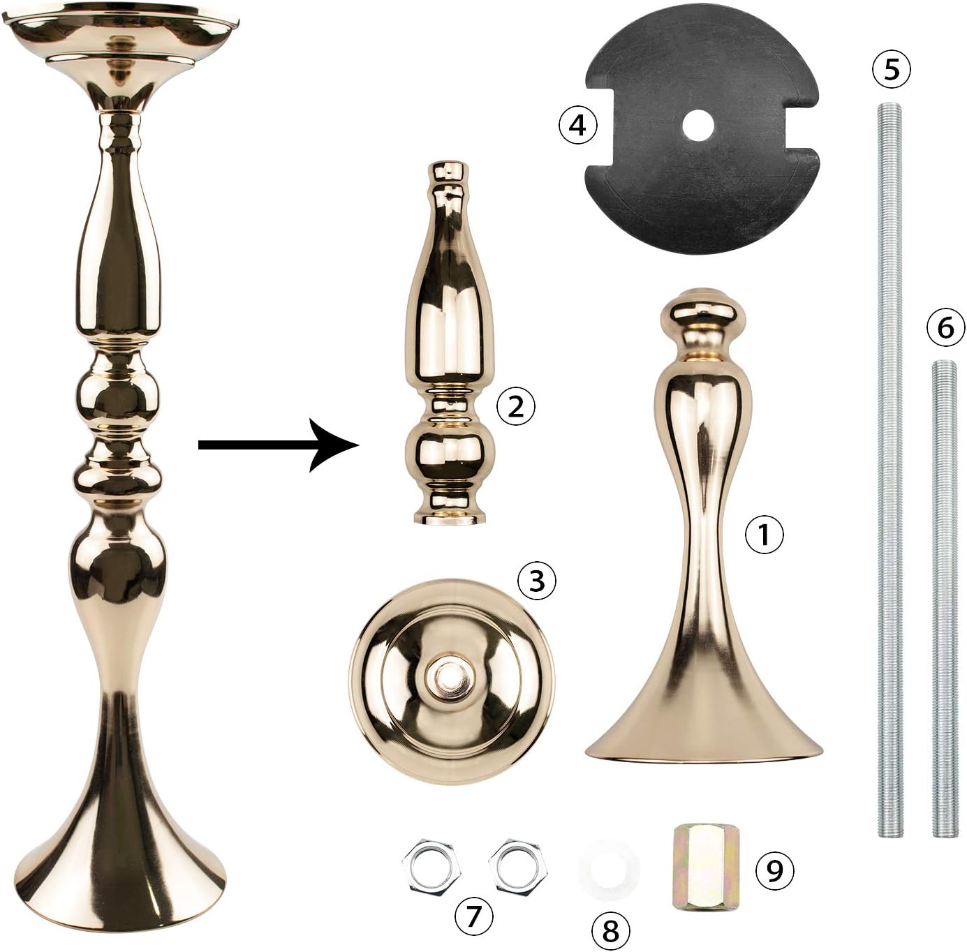 Tosnail 2 Pack 19.5" Tall Gold Candelabra Candle Holder Vase for Wedding Flowers Centerpiece: Home & Kitchen