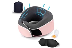 TALLGO Travel Neck Pillow, Best Memory Foam Airplane Pillow for Head Support Soft Adjustable Pillow for Plane, Car & Home Recliner Use (Pink1)
