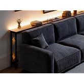 ARBORHOME 102.4" Sofa Table with 2 Charging Stations and USB-C Ports &amp; LED | 23"-36.5" Height Adjustable Range for Sectional Sofa, Behind Couch Table with Anti-Bump Pads &amp; LED Light Strip, Walnut Brown