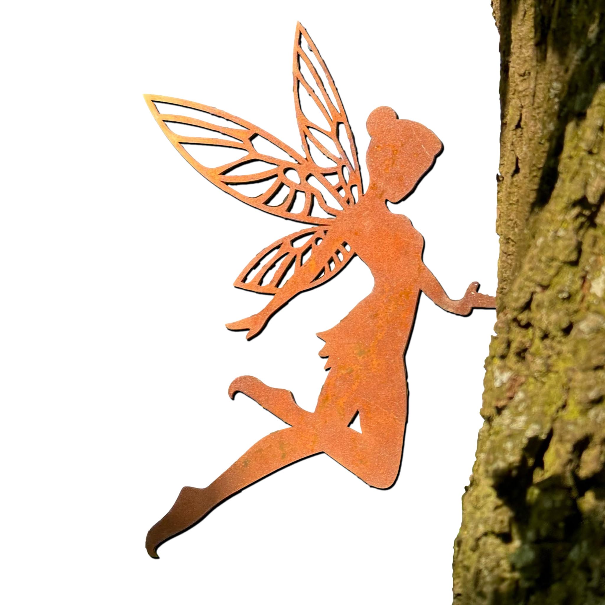 Rusty Master - Rust Fairy for Outdoors. Tree stake for your garden. Genuine Corten steel garden stake for every season (Flying Fairy)