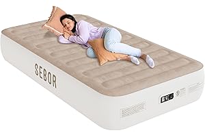 Sebor X-Long Twin Air Mattress with Built in Pump, Height 13" Durable Queen Airbed, Suit for Home & Guests,Travel Air Mattress Twin XL for Adults,Inflatable Travel Bed,330lb MAX(Khaki)
