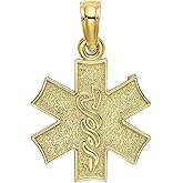 10k Yellow Gold Star of Life Pendant with Rod of Asclepius Symbol, Medical Alert Necklace for EMTs, Doctors, or Nurses, Unisex Emergency ID Medical Jewelry for Health Awareness and Identification