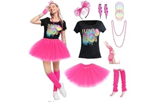 Sincere Party Women's 80s Costume Set Cotton T-Shirt,Pants,Tutus,Leg Warmers,Gloves,Necklace,Bracelets,Headband,Earrings