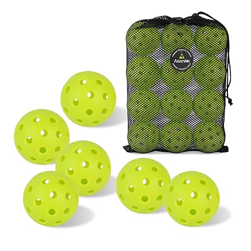 AILANFEI Green Pickleball Balls 12 Pack- 40 Holes Outdoor/Indoor Pickleball with Bag, Perfectly Balanced, High Bounce, Crack-Resistance，USAPA Standard