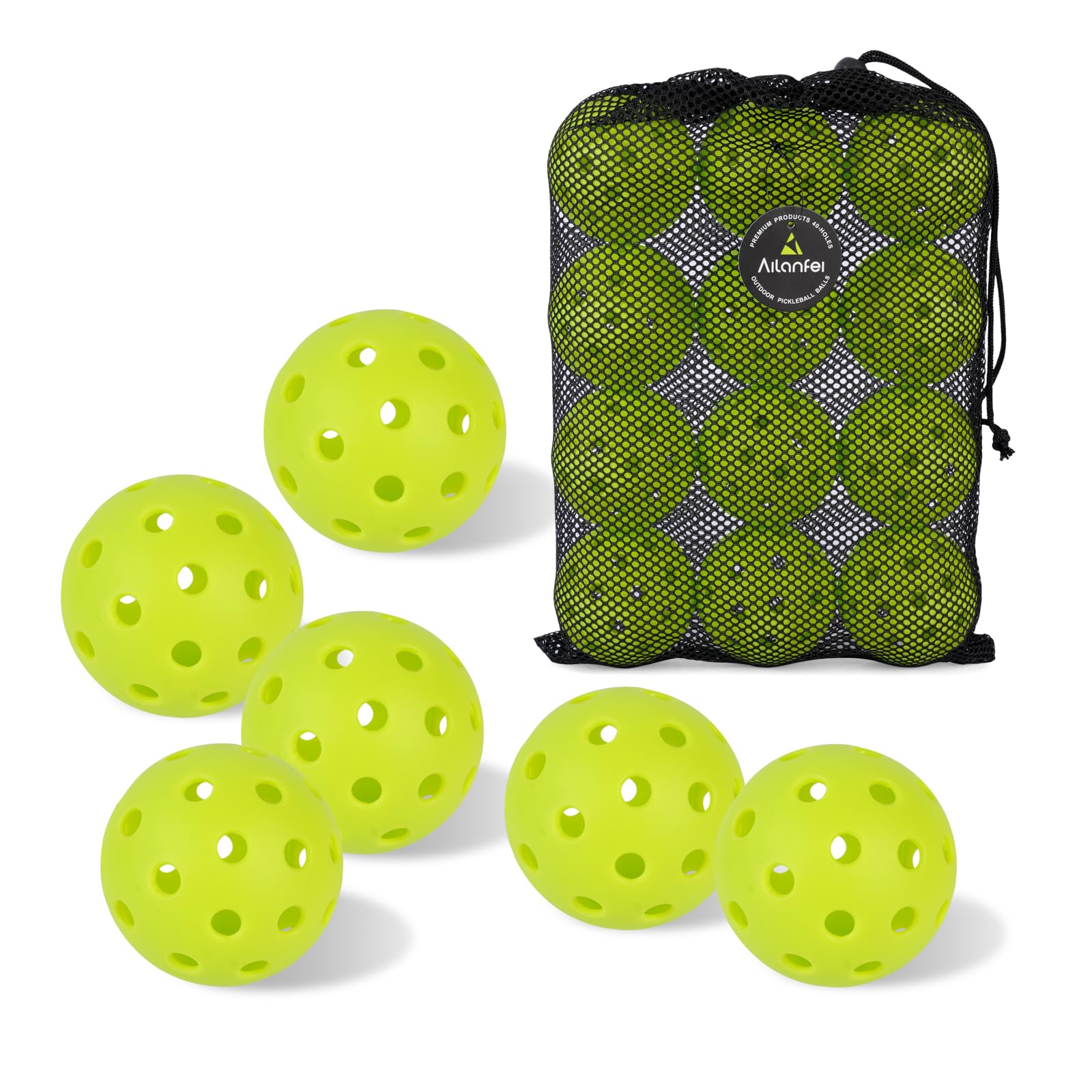 AILANFEI Green Pickleball Balls 12 Pack- 40 Holes Outdoor/Indoor Pickleball with Bag, Perfectly Balanced, High Bounce, Crack-Resistance,USAPA Standard