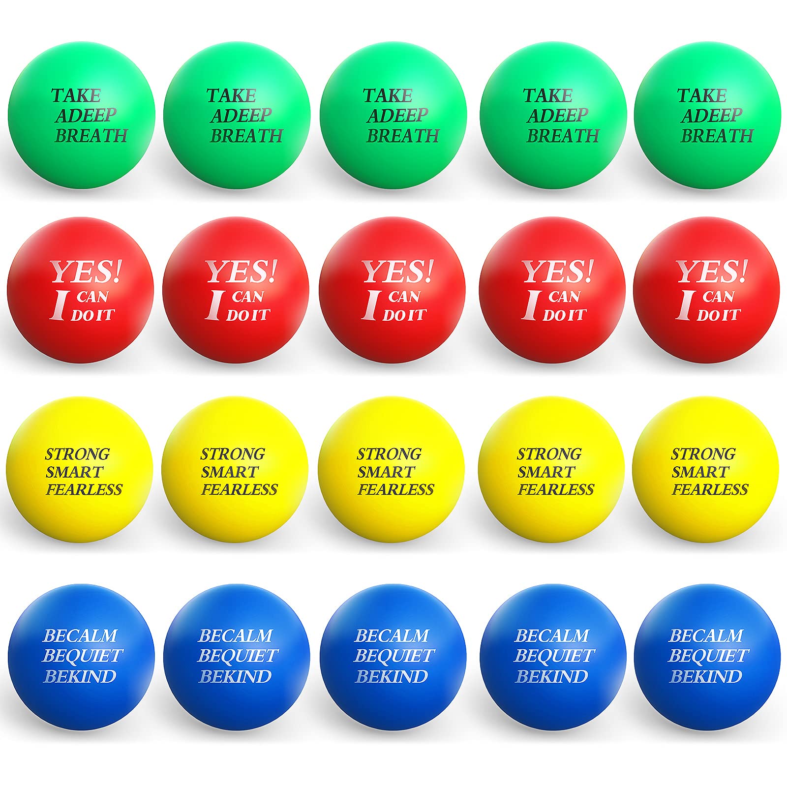 Kasyat 20 Pcs Motivational Stress Balls Bulk Colorful Stress Relief Balls with Inspirational Quotes Small Funny Foam Party Favors Gifts for Anger Fidget Relief Hand Exercise Motivating Supply