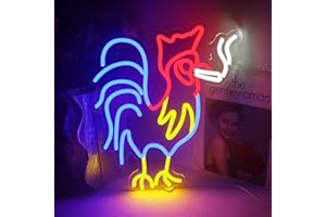 ineonlife Rooster Neon Sign Red Blue Led Signs for Wall Decor Animal Preppy Lights Room Decor Birthday Party Gifts Decoration Aesthetic