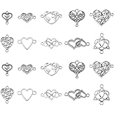 Ornazy 100pcs Tibetan Style Heart Connector Charms Vintage Silver Love Heart Pendant Charms with Double Loops for Jewelry Making Gifts Supplies