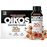 Oikos Protein Shake, Salted Caramel, 30g High Protein Drinks, Shelf Stable, Ready to Drink, 5g Prebiotic Fiber, 12 fl oz Bottle, 12 Count