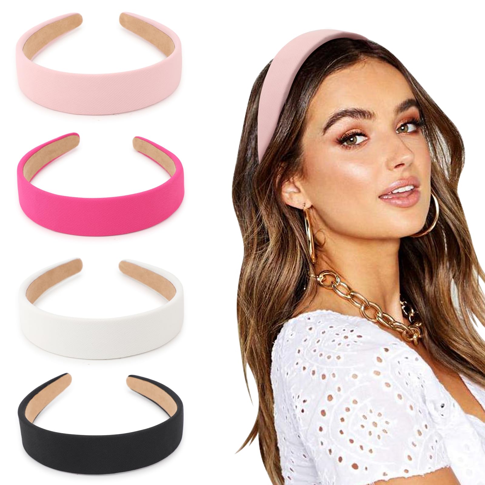 DRESHOW 4 Pack Hard Headbands for Women’s Hair 1 Inch Wide Non-slip Headband Fall Headbands Elastic Hair Bands for Women and Girls