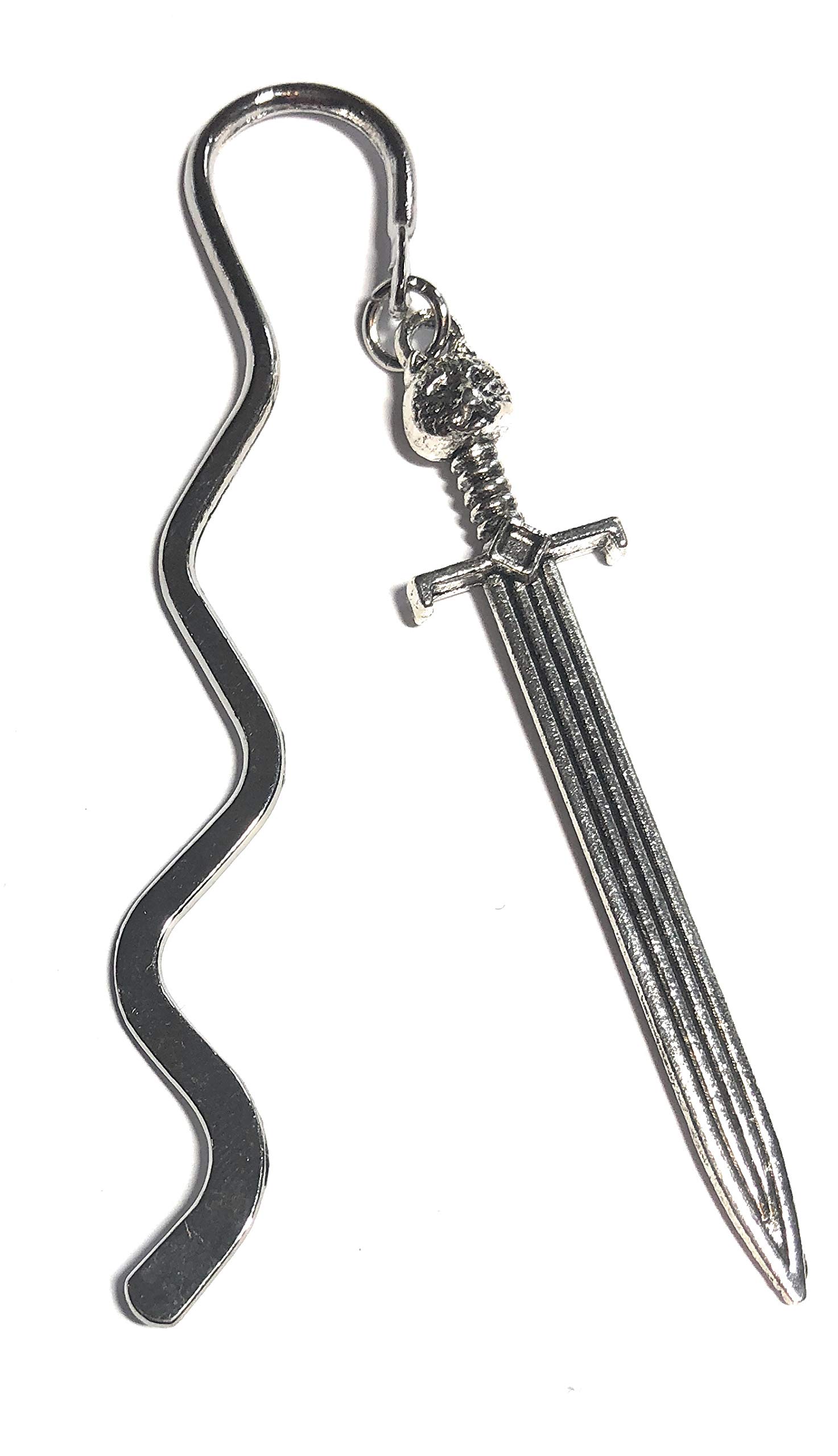 FizzyButton Gifts Sword Silver Tone Mini Bookmark with Silver Tone Charm in Gift Bag