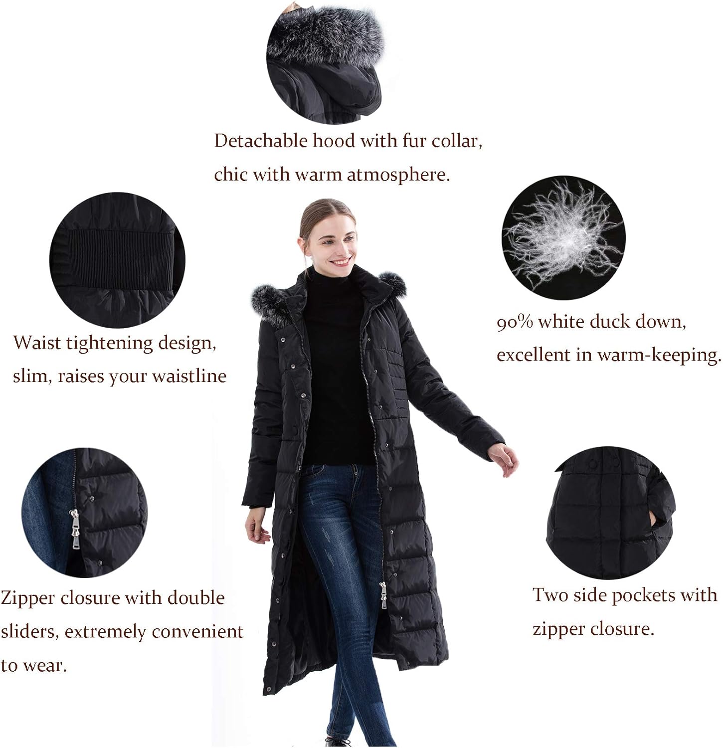Obosoyo Women's Hooded Thickened Long Down Jacket Maxi Down Parka Puffer Coat: Clothing