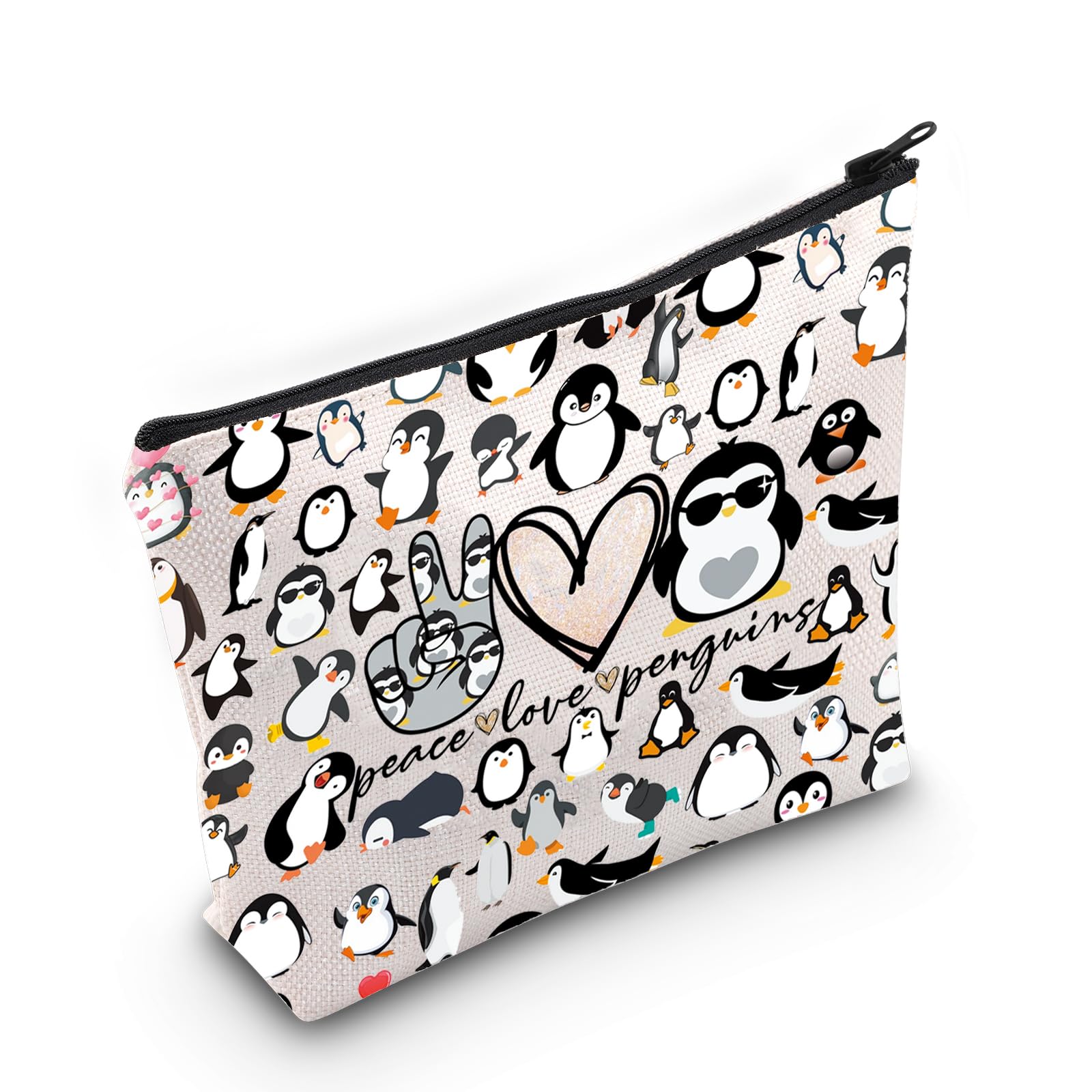 LEVLO Peace Love Penguins Cosmetic Makeup Bag, Canvas, Zipper, Women, Cosmetic Bags, Cosmetic Case, Peace Penguins M, Indoor Outdoor Travel